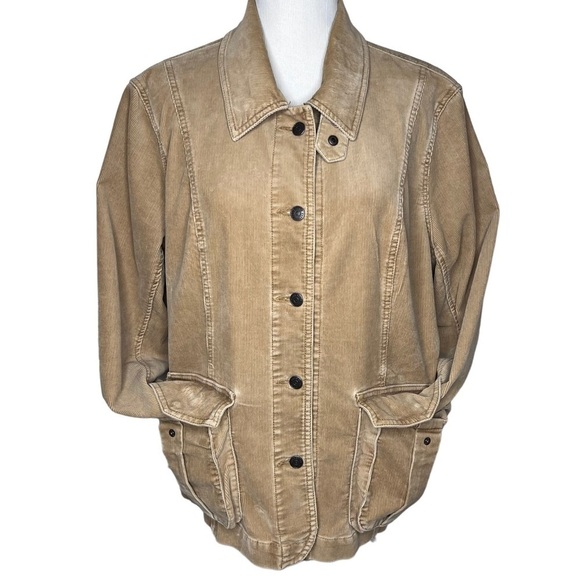 Y2K Eddie Bauer Tan Corduroy Barn Coat Chore Jacket Size XL Button Faded Retro - Picture 1 of 16